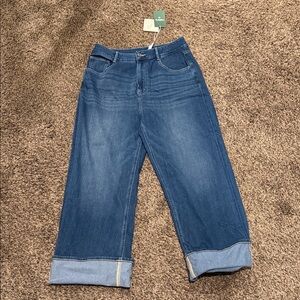 HALARA Dark Blue Straight-Leg Jeans with Rolled Cuffs